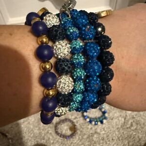 Rustic Cuff Blue and Gold Beaded Bracelet Set